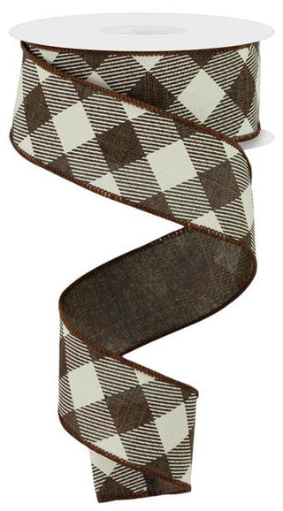 RIBBON | 1.5"X10YD | DIAGONAL CHECK | ON ROYAL | BROWN/IVORY | RGA127304