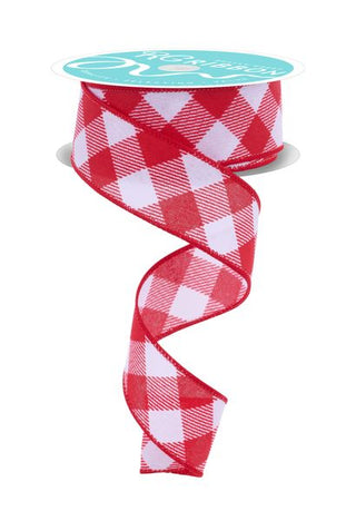 RIBBON | 1.5" X 10YD | ON ROYAL | WHITE/RED | DIAG. PLAID/CHECK | RGA128827