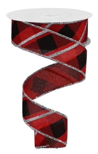 RIBBON | 1.5"X10YD METALLIC CRISS CROSS | ROYAL  | RED/BLACK/SILVER| RGA132524
