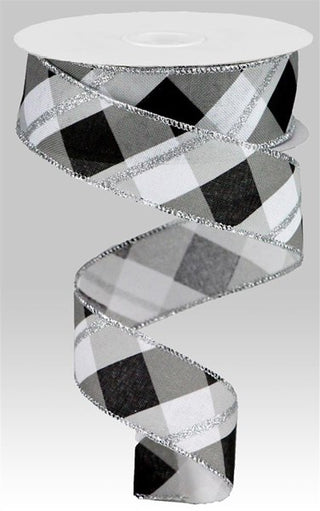 RIBBON | 1.5"X10YD METALLIC CRISS CROSS | ROYAL  | WHITE/BLACK/SILVER| RGA132527