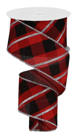 RIBBON | 2.5"X10YD METALLIC CRISS CROSS | ROYAL  | RED/BLACK/SILVER| RGA132624