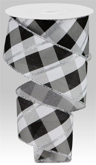 RIBBON | 2.5"X10YD METALLIC CRISS CROSS | ROYAL  | WHITE/BLACK/SILVER| RGA132627