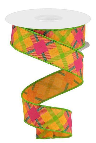 RIBBON | 1.5"X10YD | PRINTED PLAID | ON ROYAL | ORANGE/MULTICOLOR | RGA143220