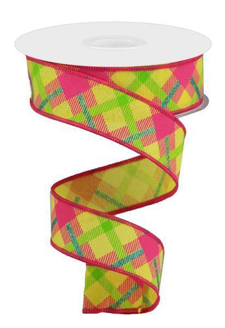 RIBBON | 1.5"X10YD | PRINTED PLAID | ON ROYAL | YELLOW/MULTICOLOR | RGA143229