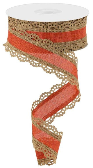 RIBBON | 1.5"X10YD | LACE EDGE | ROYAL BURLAP | NATURAL/RUST | RGA15416X