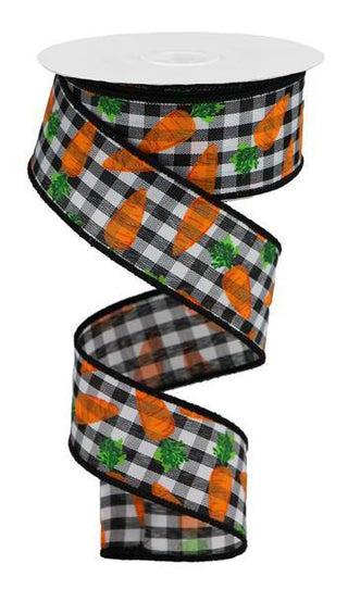 RIBBON | 1.5"X10YD | CARROTS ON GINGHAM | CHECK | BLACK/WHITE/ORANGE/GREEN | EASTER | RGA1590X6