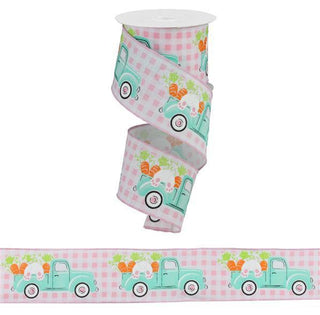 RIBBON | 2.5"X10YDS | Bunny Truck Check Ribbon | CARROTS | Multicolor | EASTER | RGA1603WT