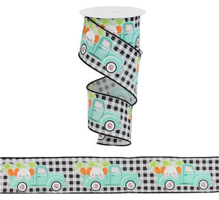 RIBBON | 2.5"X10YDS |  BUNNY TRUCK CHECK RIBBON | CARROTS | BLACK/ORANGE/GREEN/WHITE | EASTER | RGA1603X6