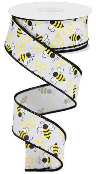 RIBBON | 1.5"X10YD MINI BUMBLEBEES ON ROYAL | WHITE/YELLOW | RGA161627 | Taiwan
