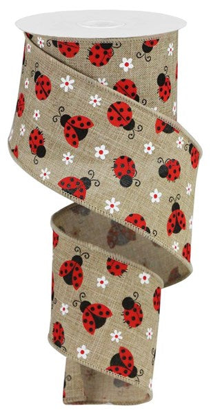RIBBON | 2.5"X10YD MINI LADYBUGS | ROYAL | NATURAL/WHITE/RED | RGA162301