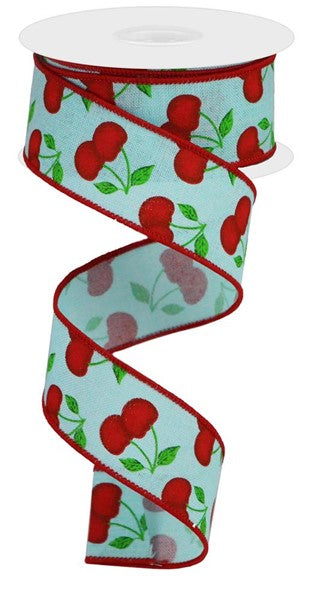 RIBBON | 1.5"X10YD | CHERRIES | ON ROYAL | ICE BLUE/GREEN/RED | RGA1643EX