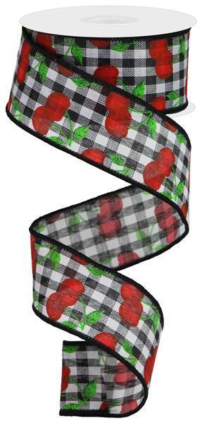 Ruban | 1.5" X 10YD | CERISES | VINYLE | CARREAUX | Noir / Blanc / Rouge | Vert