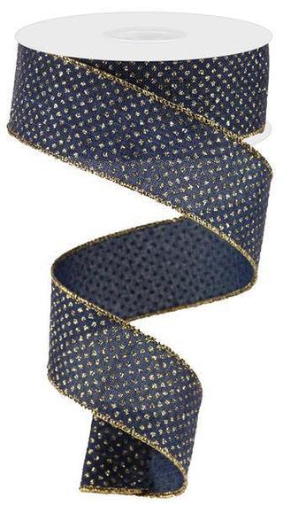 RIBBON | 1.5"X10YD | GLITTER MICRO DOT | ON ROYAL | NAVY BLUE/GOLD RGA1731EE