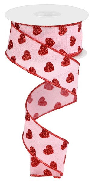 RIBBON | 1.5"X10YD SMALL GLITTER HEARTS/ROYAL | LIGHT PINK/RED | RGA173715