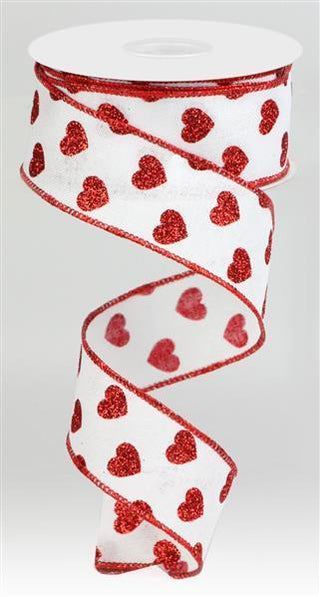 RIBBON | 1.5"X10YD SMALL GLITTER HEARTS/ROYAL | WHITE/RED | RGA173727