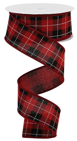 RIBBON | 1.5"X10YD | PRINTED WOVEN CHECK | ON ROYAL | RED/BLACK/WHITE | RGA184924