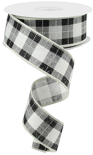 RIBBON | 1.5"X10YD | PRINTED WOVEN | CHECK ON ROYAL | IVORY/BLACK/WHITE | RGA1849EX