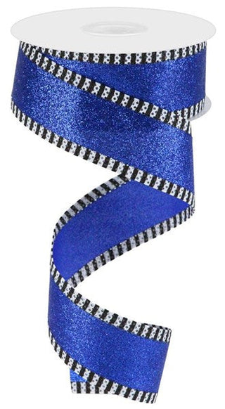 RIBBON | 1.5"X10YD | SHIMMER GLITTER | STRIPE | ROYAL BLUE/BLACK/WHITE | RGA818725