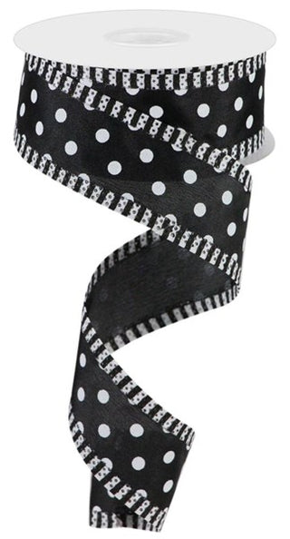 RIBBON | 1.5"X10YD | STRIPE/DOTS | BLACK/WHITE |  RGA820902