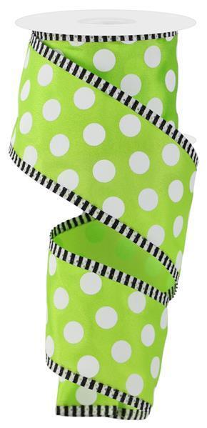 RUBAN | 2,5"X10YD | GRANDS POIS | RAYURE | LIME/BLANC