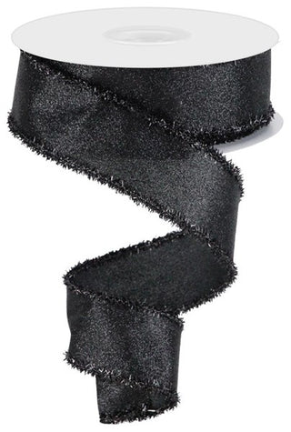 RIBBON | 1.5"X10YD | SHIMMER GLITTER WITH TINSEL EDGE | BLACK | RGA830802