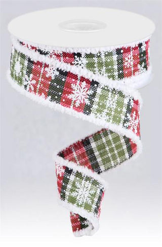 RIBBON | 1.5"X10YD PLAID WITH DRIFT | SNOWFLAKES | white/red/green | RGA8446CM