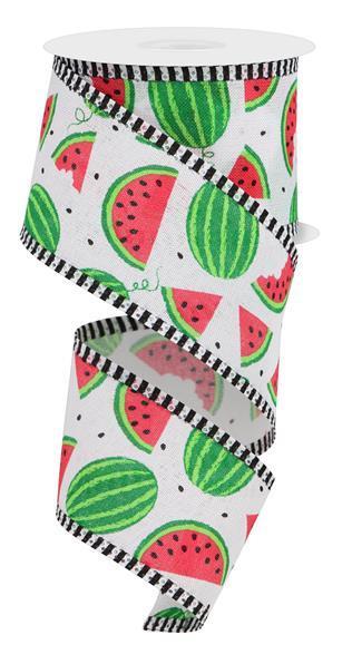 RIBBON | 2.5"X10YD WATERMELON SLICES/THIN STRIPE | WHITE/RED PINK/GRN/BLACK | RGA861927