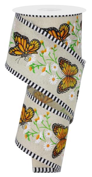 RIBBON | 2.5"X10YD | MONARCH BUTTERFLY | ORANGE/NATURAL/BLACK/WHITE | ROYAL BURLAP  | RGA8741C2