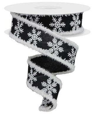 RIBBON | 1.5"X10YD SNOWFLAKES WITH DRIFT | ROYAL BURLAP | BLACK/WHITE | RGA884202