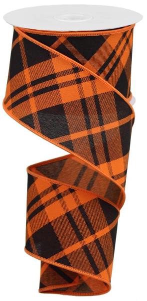 RIBBON | 2.5"X10YD | PRINTED DIAGONAL PLAID | ORANGE/BLACK | RGB105120