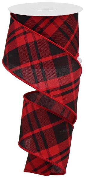 RIBBON | 2.5"X10YD | PRINTED DIAGONAL PLAID | RED/BLACK | RGB105124