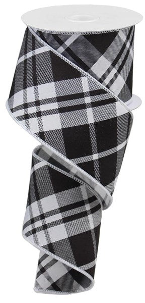 RIBBON | 2.5"X10YD | PRINTED DIAGONAL PLAID | WHITE/BLACK | RGB105127