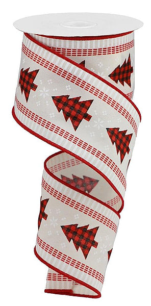 RIBBON | 2.5" x 10yd Christmas Tree/Check/Stripe | Cream/Red/Black | RGB1201C2
