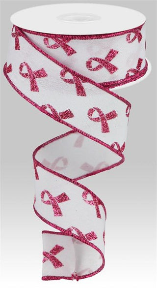 RIBBON | 1.5"X10YD GLITTER BREAST CANCER | AWARENESS | WHITE/HOT PINK | RGC109227