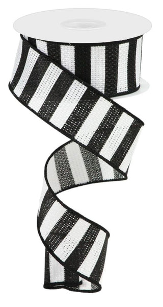 RIBBON | 1.5"X10YD | HORIZONTAL STRIPE | ON ROYAL | WHITE/BLACK | RGC125927