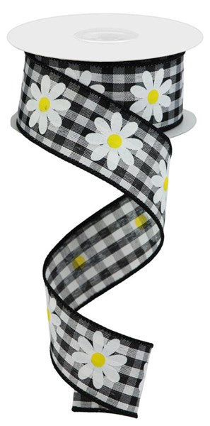 RIBBON | 1.5"X10YD | FLOWER DAISY PRINT ON ROYAL | BLACK/WHITE/YELLOW | RGC1310X6