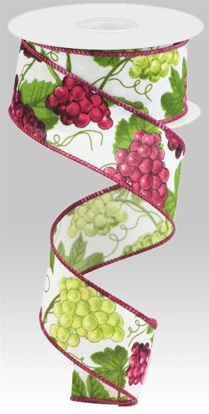 RIBBON | 1.5"X10YD | GRAPES | WINE | ON ROYAL | WHITE/PURPLE/BURG/GREEN | RGC134527