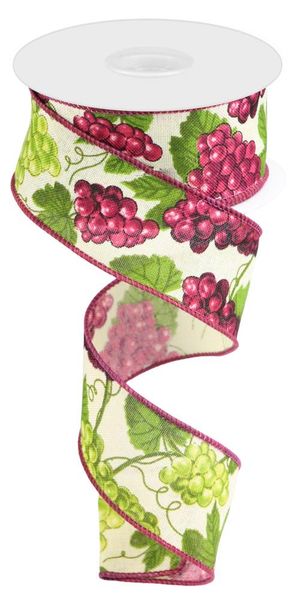 RIBBON | 1.5"X10YD | GRAPES | WINE | ON ROYAL | CREAM/PURPLE/BURG/GREEN | RGC134538