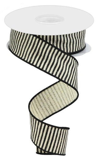 RIBBON | 1.5"X10YD | HORIZONTAL THIN STRIPES | MET | IVORY/GOLD/BLACK | RGC138726