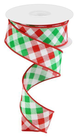 RIBBON | 1.5"X10YD | DIAGONAL CHECK | ROYAL | RED / WHITE / GREEN | RGC150827