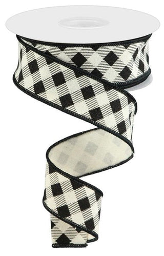 RIBBON | 1.5"X10YD | DIAGONAL CHECK | COTTON | CREAM/BLACK | RGC1520C2