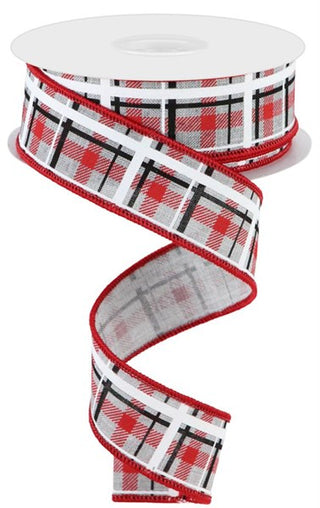 RIBBON | 1.5"X10YD | PRINTED PLAID | ROYAL | GREY/BLACK/RED/WHITE | RGC153410