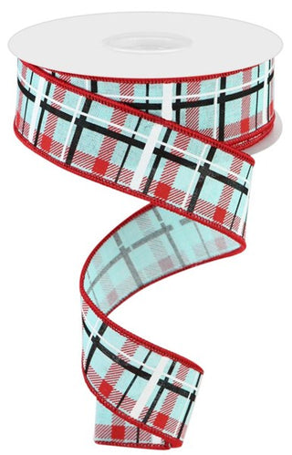 RIBBON | 1.5"X10YD | PRINTED PLAID | ROYAL | ICE BLUE/BLACK/RED/WHITE | RGC1534H1