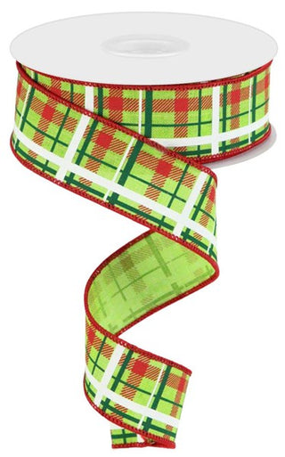 RIBBON | 1.5"X10YD PRINTED PLAID ON ROYAL | LIME/RED/EMERALD/WHITE | RGC15402W
