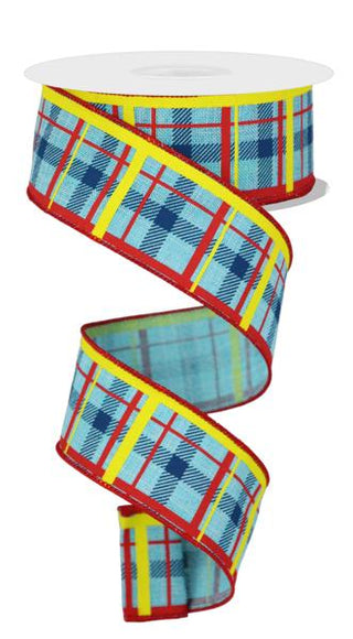 RIBBON | 1.5" X 10 YD | PRINTED PLAID ON ROYAL | BLUE/RED/YELLOW | RGC1540W5