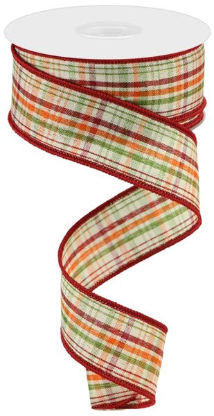 RIBBON | 1.5"X10YD | 1.5" x 10yd Tightly Woven Plaid On Royal | Org/Grn/Crm/Dk Red | RGC1669