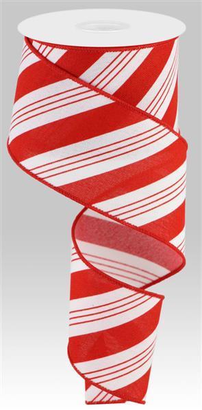 RIBBON | 2.5"X10YD DIAGONAL STRIPE ON FAUX ROYAL | WHITE/RED | RGC173127