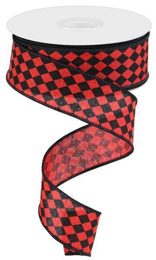 RIBBON | 1.5"X10YD | SMALL HARLEQUIN | ON ROYAL | RED/BLACK | RGC173324