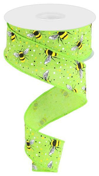 RIBBON | 1.5"X10YD | BUMBLE BEE | LIME/WHITE/YELLOW/BLACK | ROYAL | SPRING | SUMMER | RGC179733