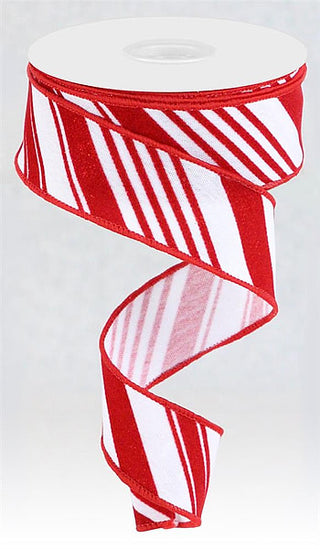 RIBBON | 1.5"X10YD| GLITTER VELVET DIAGONAL STRIPES | RED/WHITE | RGC181227
